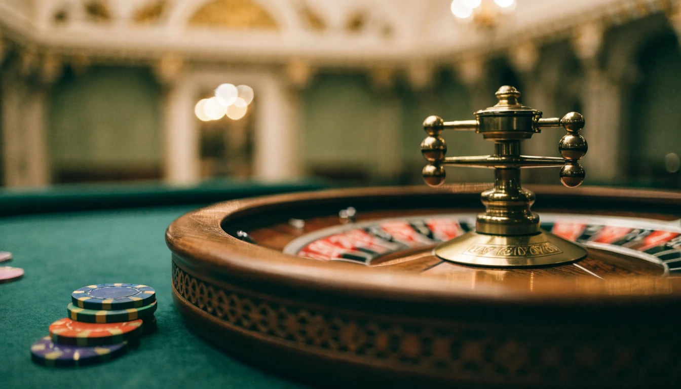 Elegantan kotač za rulet na zelenom stolu s ulošcima u hrvatskom casinu