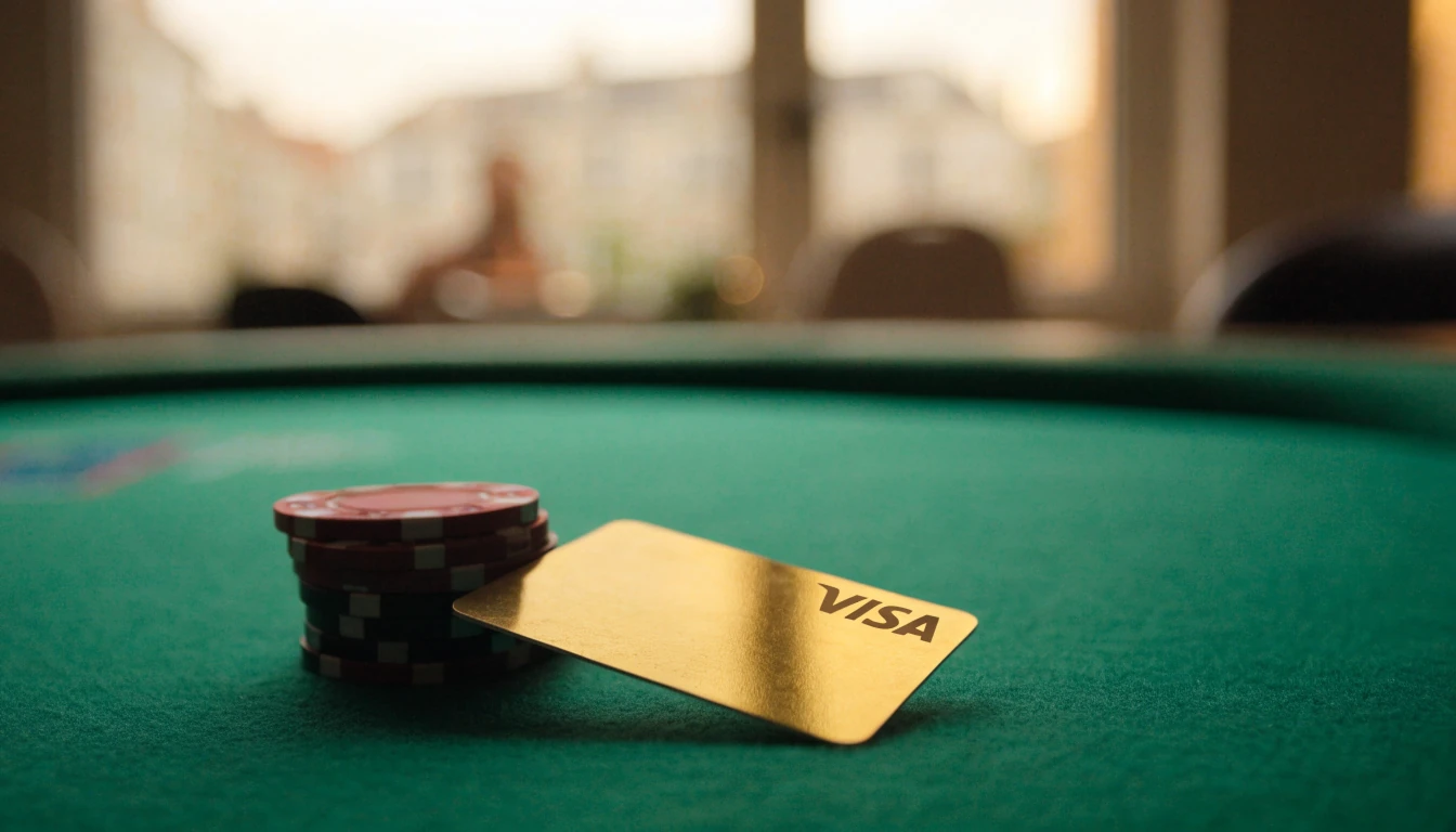 Visa kartica na zelenom kazino stolu s žetonima za poker